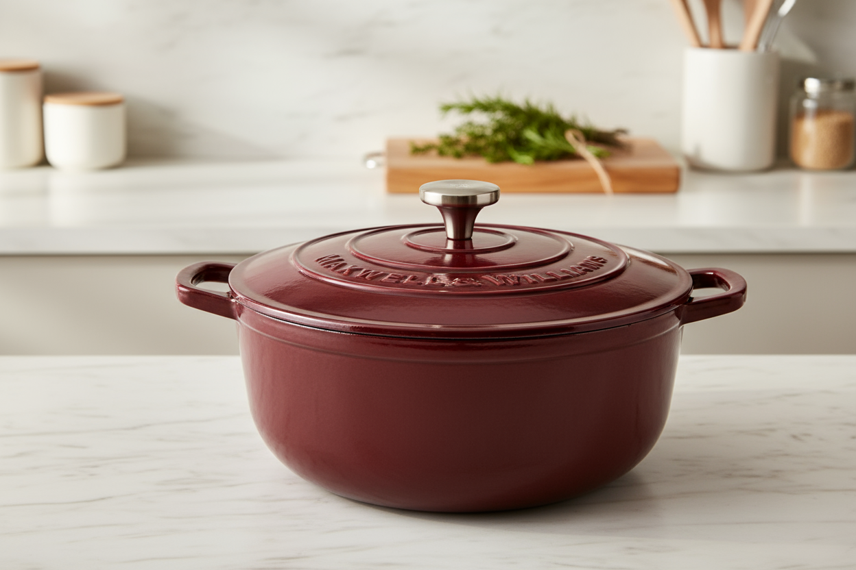 Wood grain salad bowl and serving spoons with chrome accent handles. 