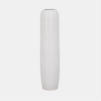 Tall, textured white vase on a light gray background