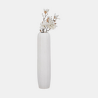 White textured vase with flowers on a light gray background