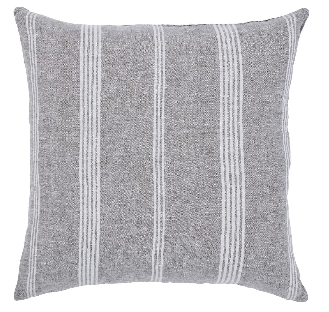 A square-shaped cushion with a striped pattern in a neutral color.