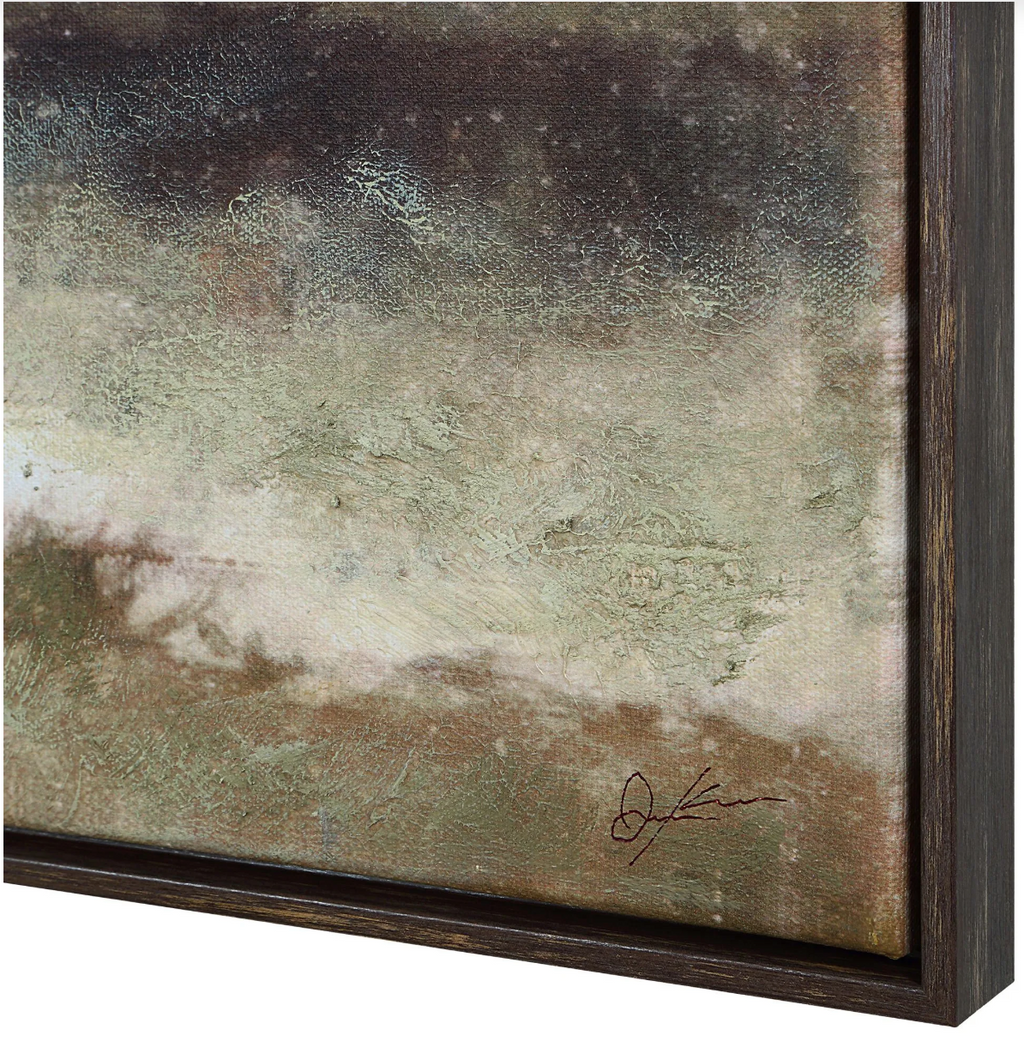 Corner of abstract artwork with a signature. 