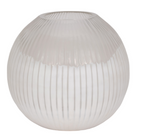 White ribbed spherical vase on a white background