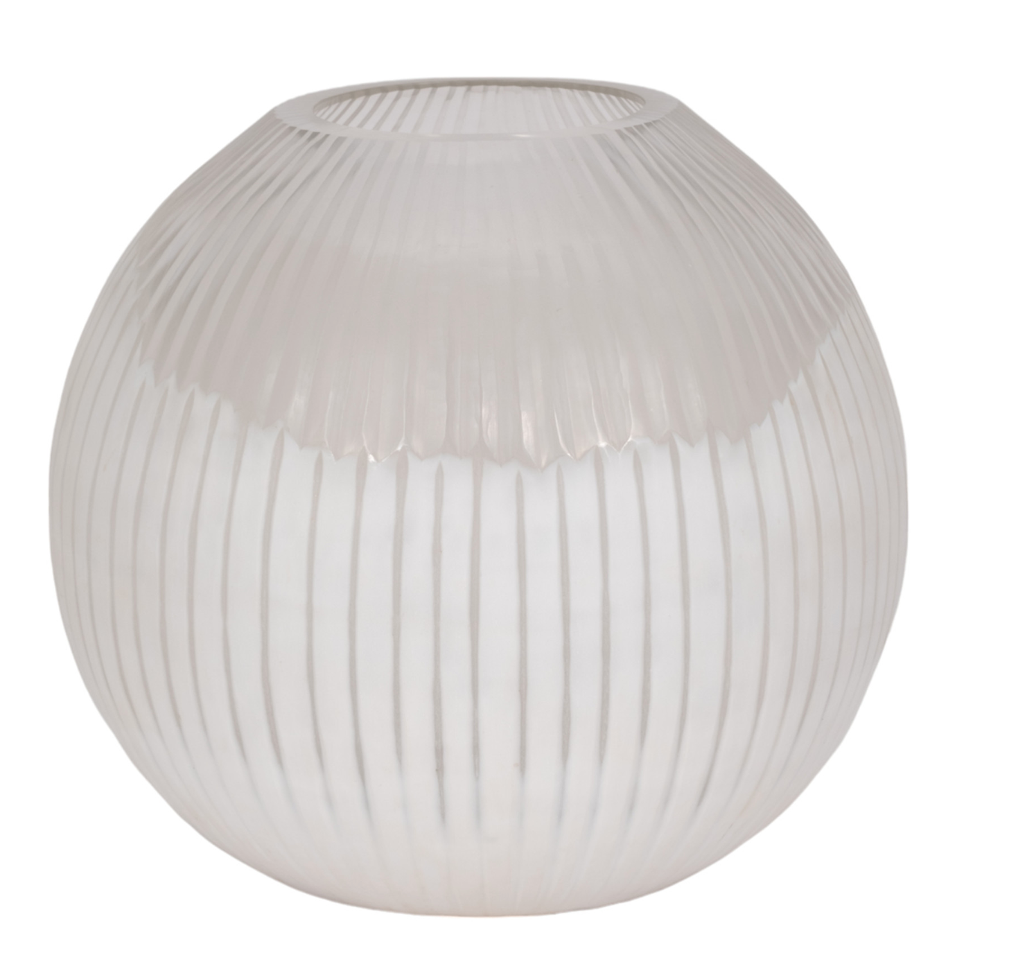 White ribbed spherical vase on a white background