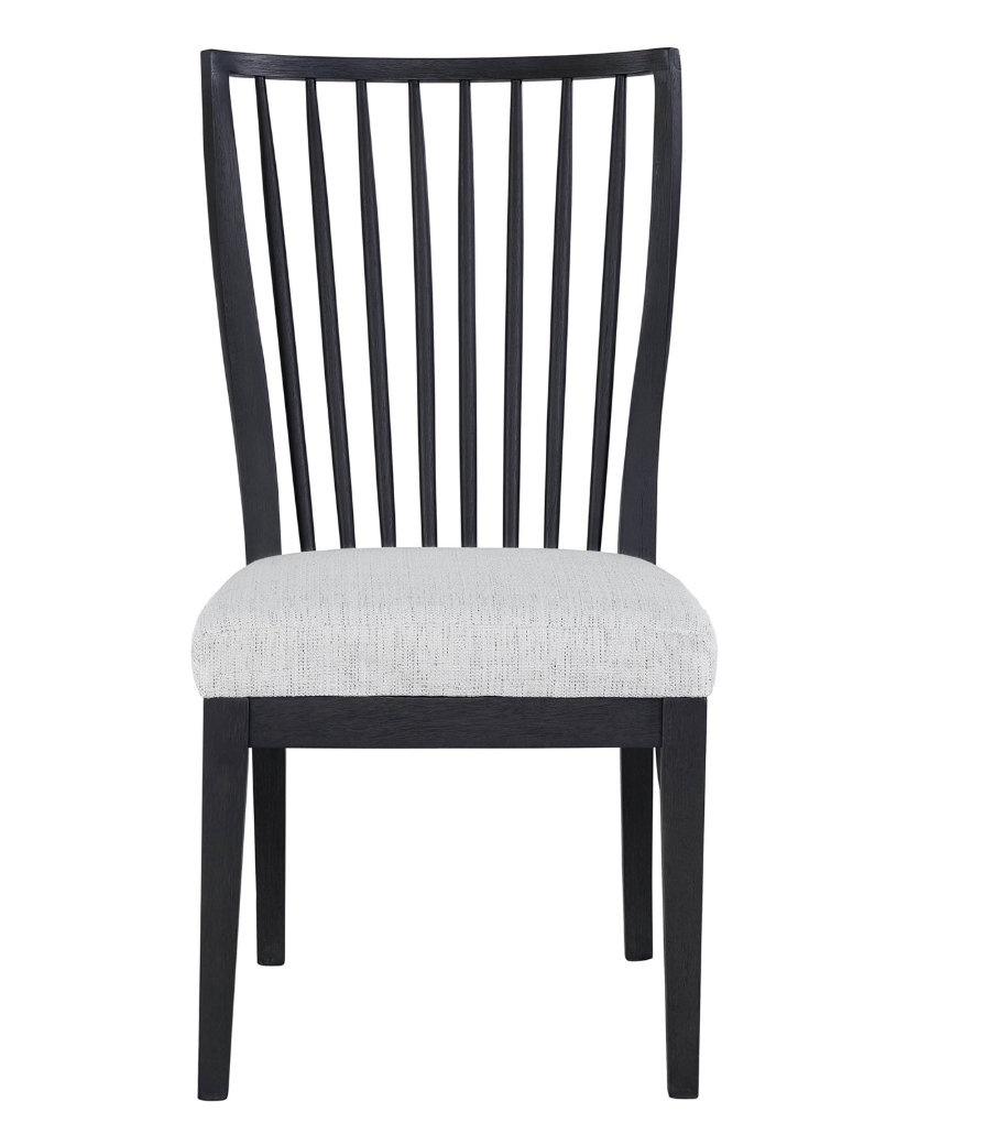 Black chair with a light gray cushion on a white background