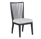 Black wooden chair with a light gray cushion on a white background