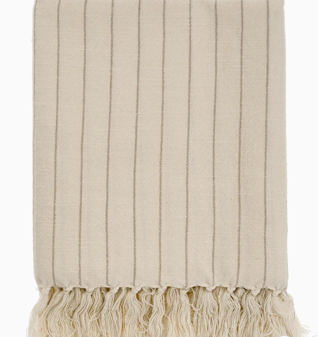 Beige woven Hammam towel with fringes on a white background
