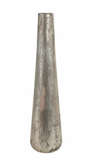 Tall, narrow metallic vase on a white background