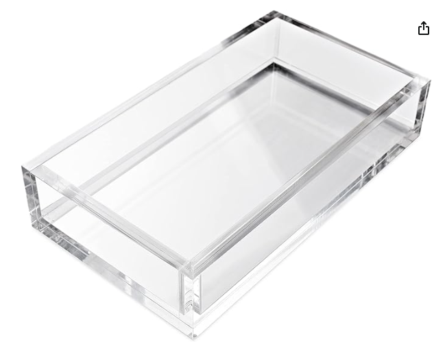 A clear acrylic rectangular storage tray.
