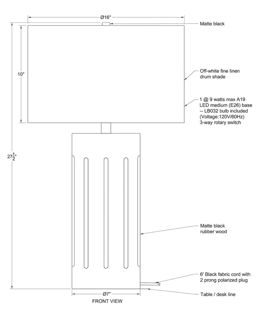 Measurements and material details for the Jannu table lamp. 