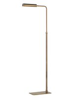 Brass floor lamp with adjustable head on a white background