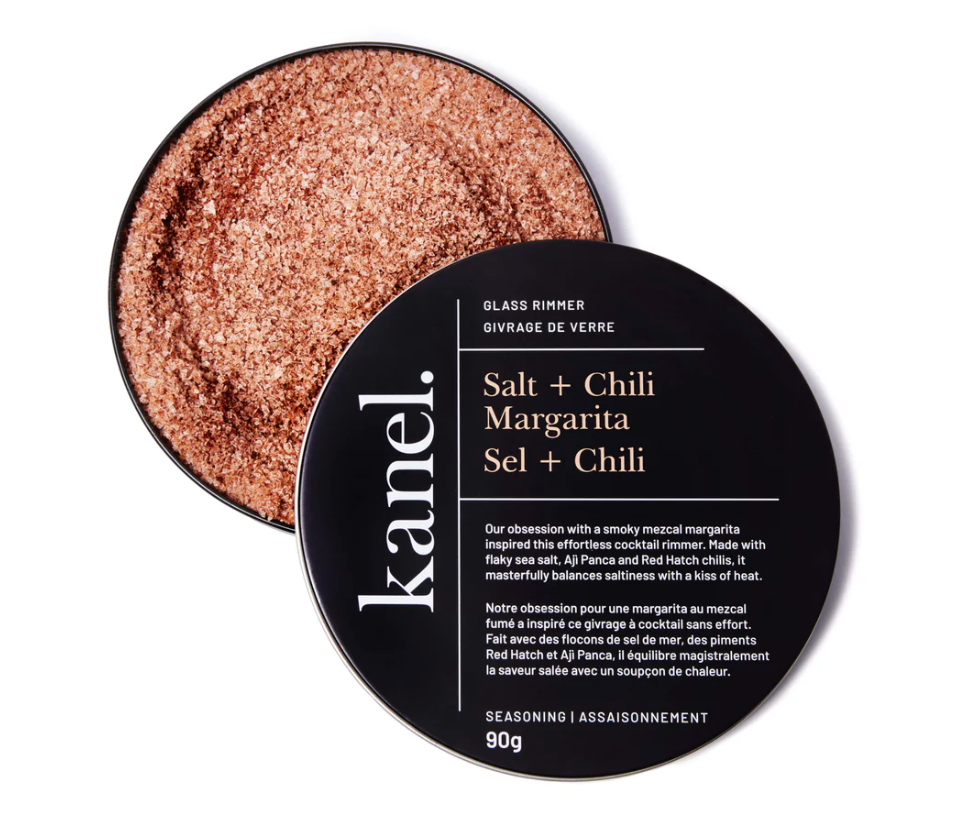 A circular package of Kanel Salt & Chili Margarita Glass Rimmer on a white background. 