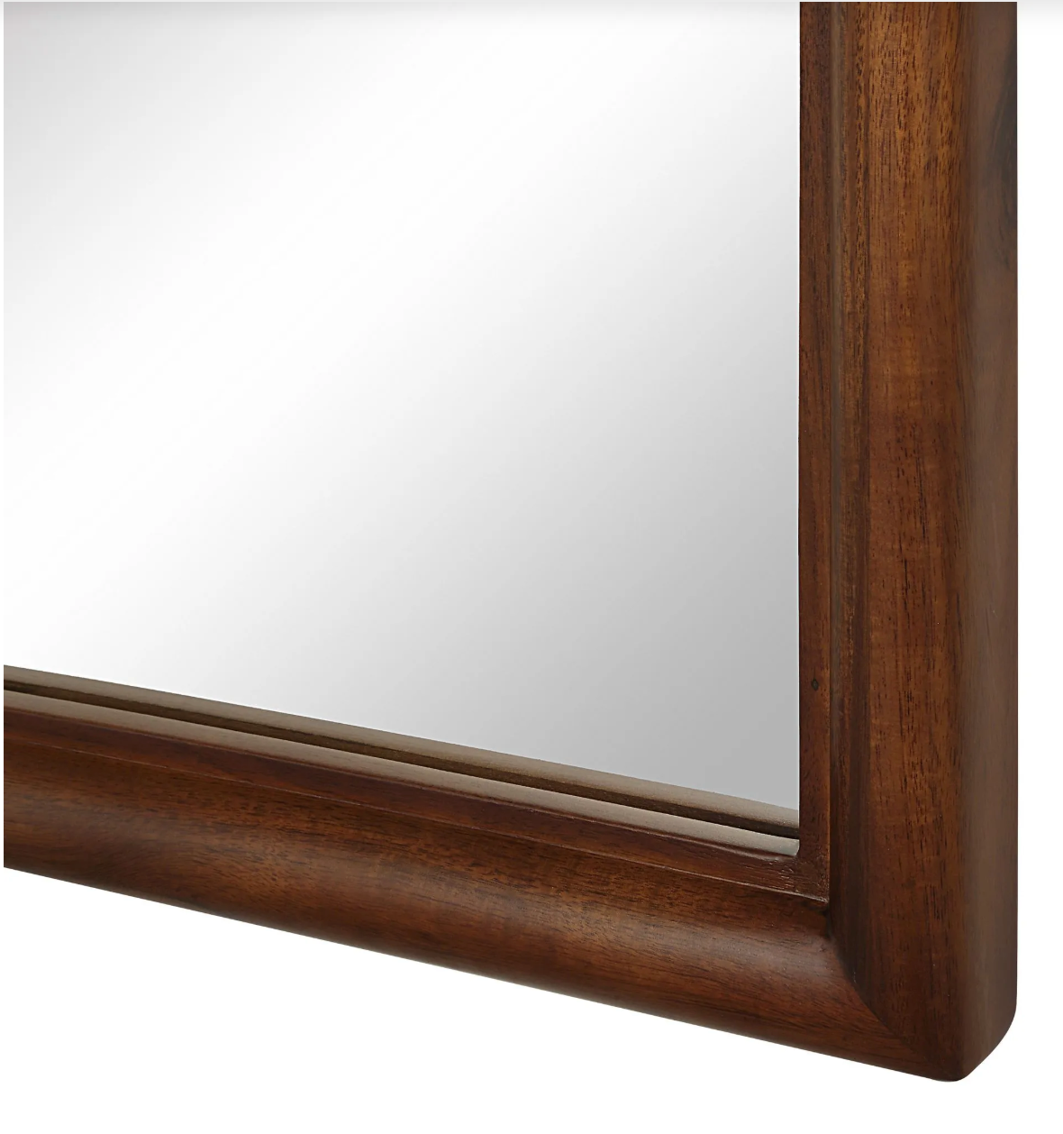 Wooden-framed mirror on a white background