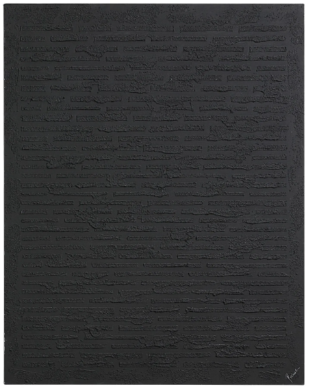 Hand-painted black canvas with a heavy textured plaster finish