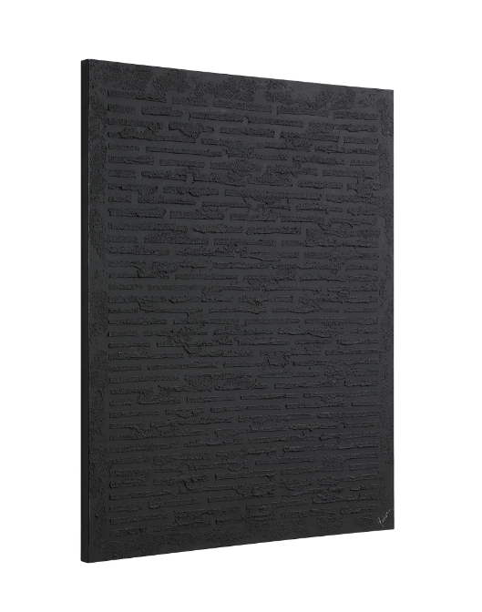 Hand-painted black canvas with a heavy textured plaster finish