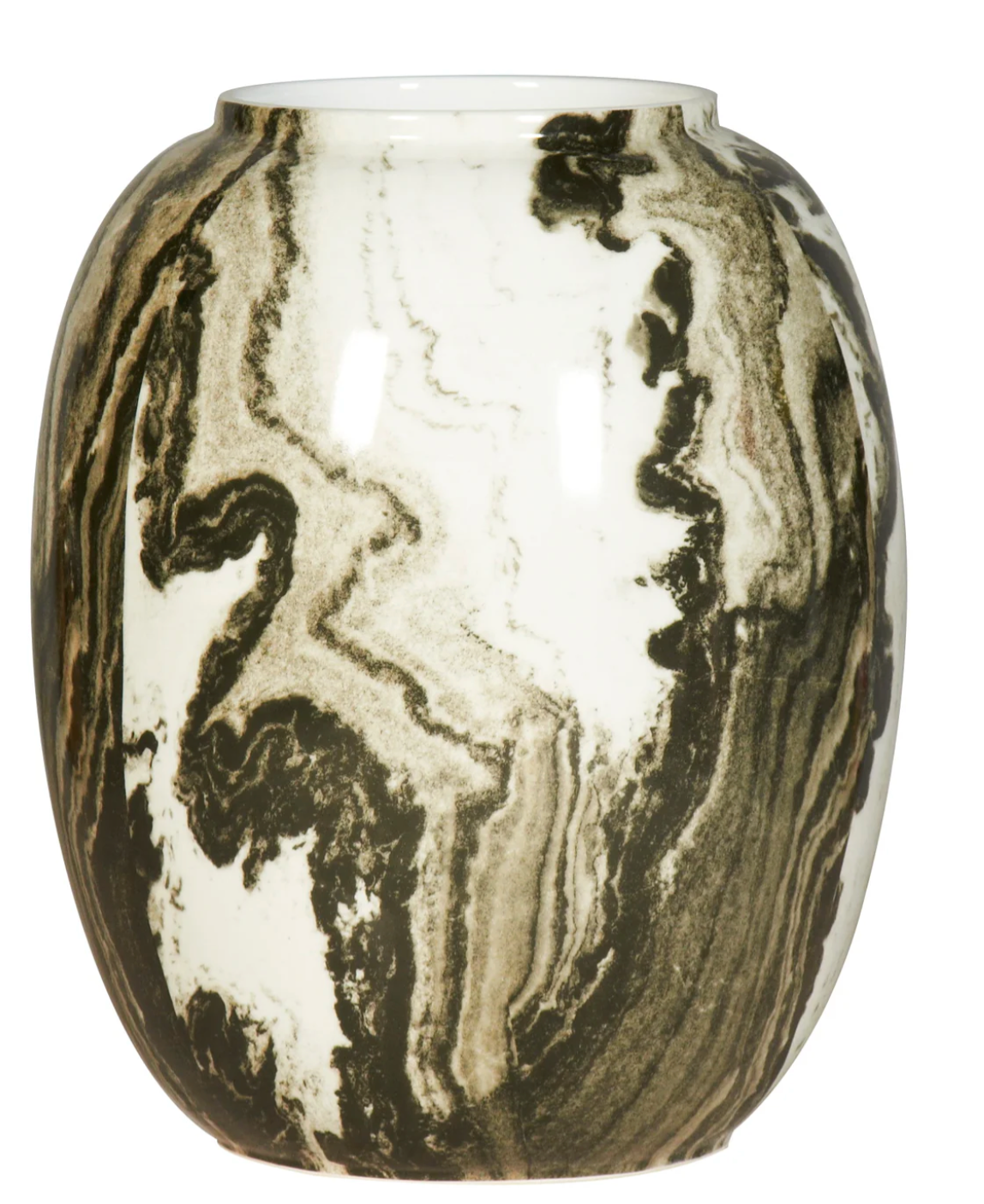 Marble-patterned ceramic vase on a white background