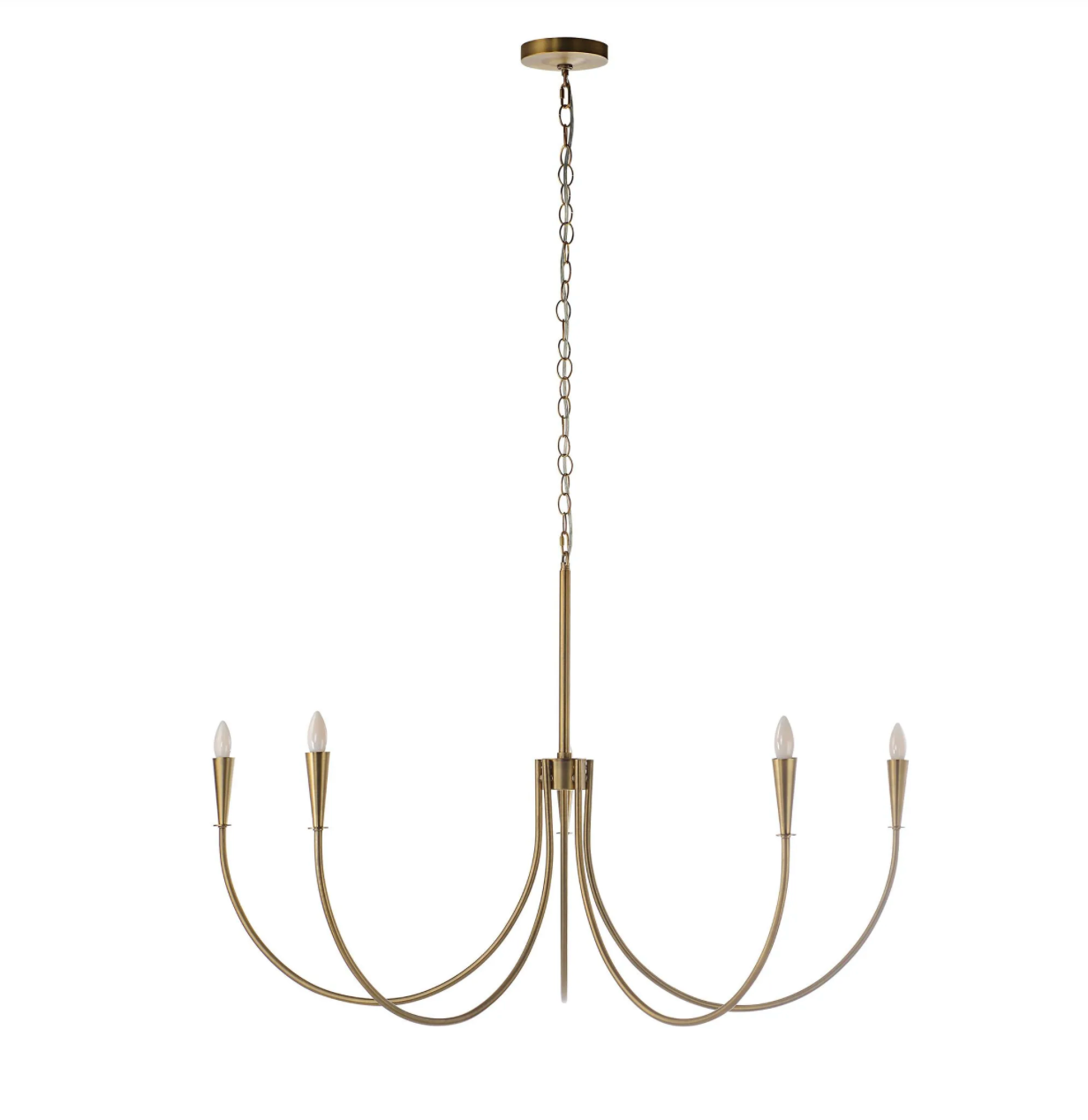 Gold chandelier with five arms on a white background