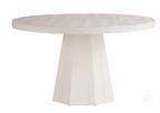 Round wooden white table on a white background
