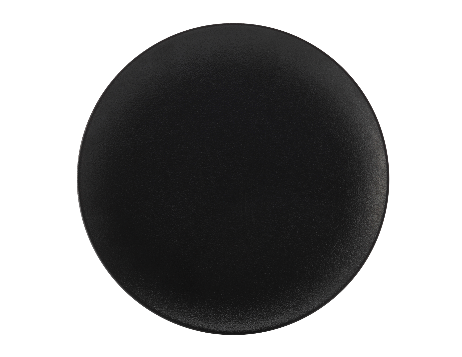 Black serving platter on a white background. 