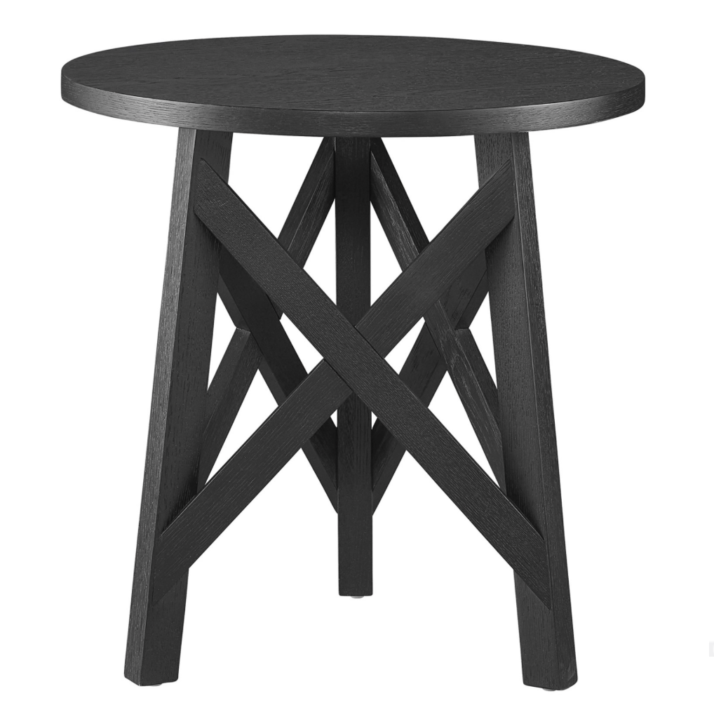 A modern cricket table with a charcoal finish, featuring an intricately angled base and a flat top designed for playing cricket.