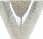 Close up of tiny silver balls in large silver hourglass. 