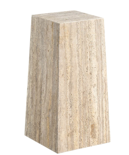 A rectangular Gray Travertine finish end table with a slender silhouette.