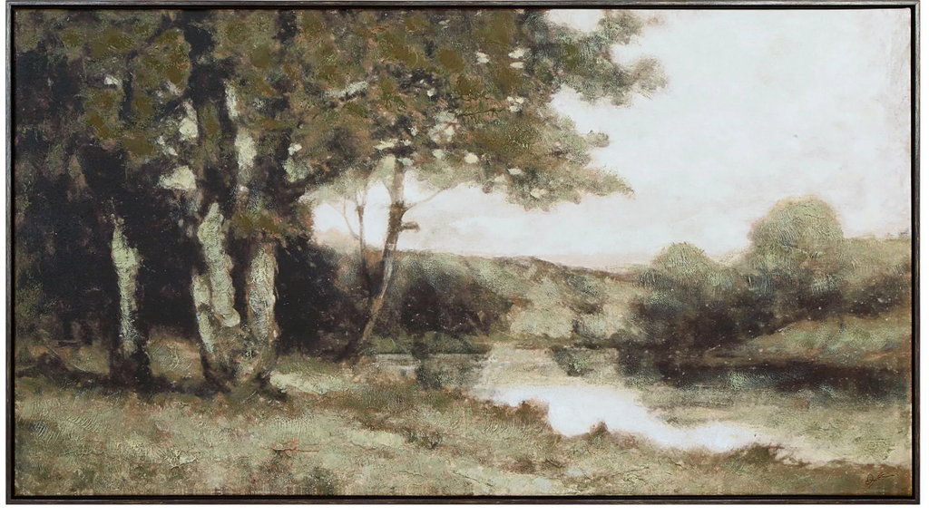 Landscape painting with trees and a stream