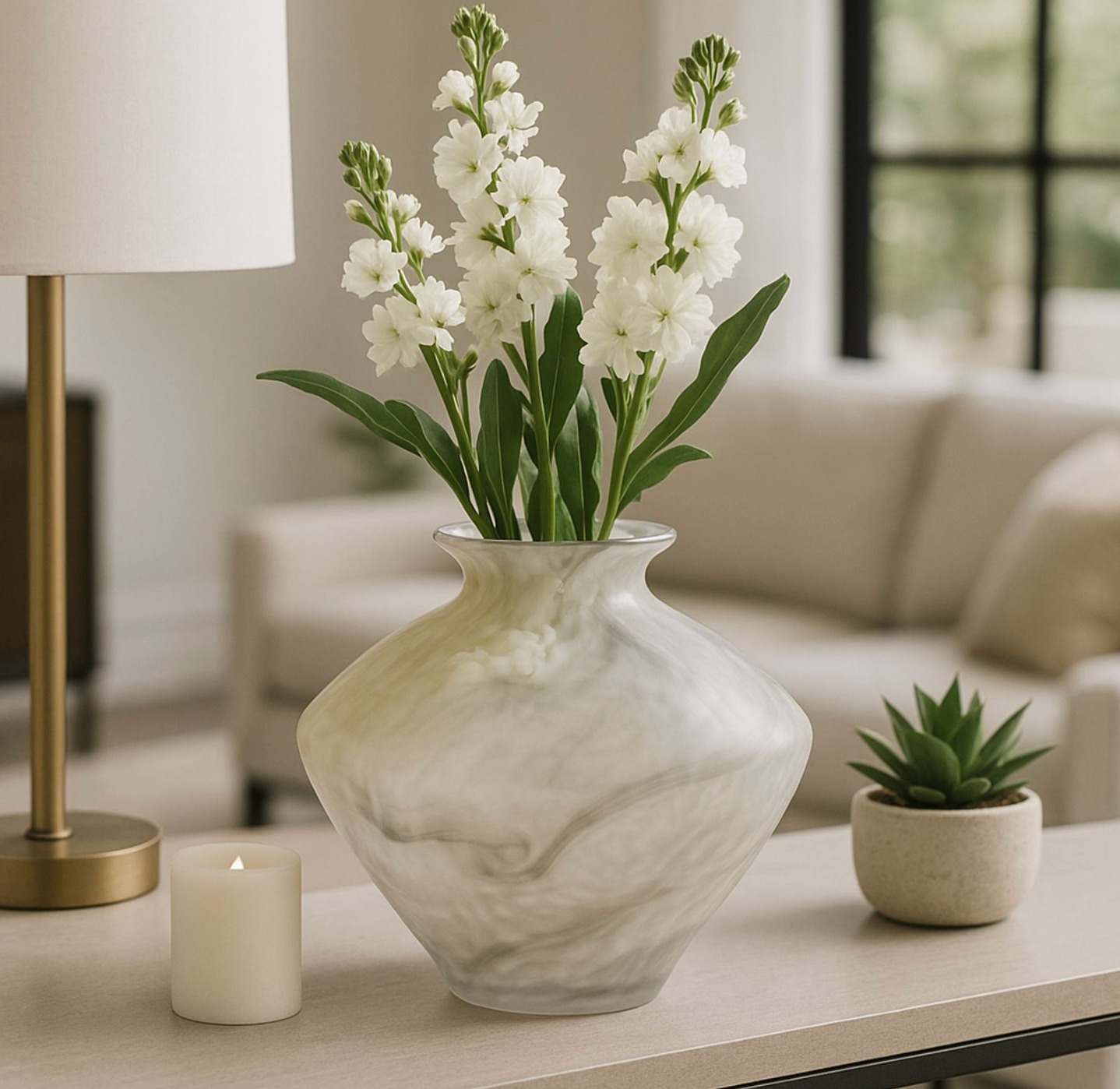 Roland Cross Ivory Glass Vase 10"