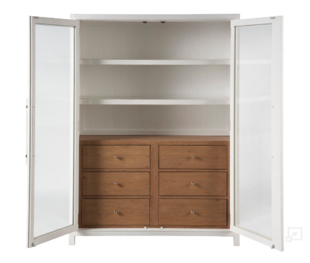 Wooden wardrobe with open doors on a white background