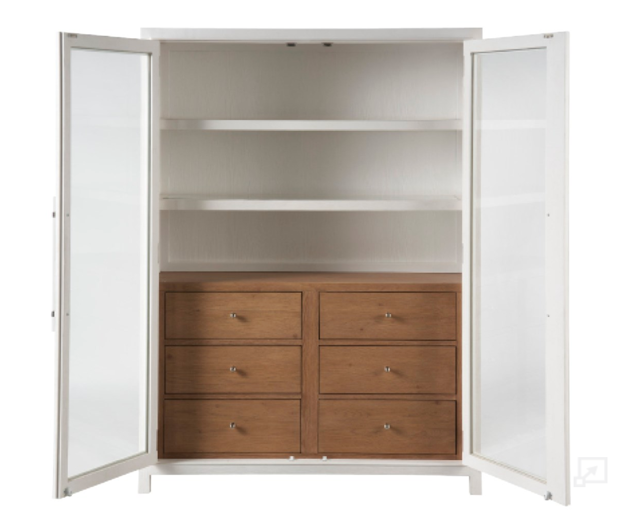 Wooden wardrobe with open doors on a white background