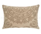 A rectangular Suzani boucle pillow in beige color with a geometric pattern.