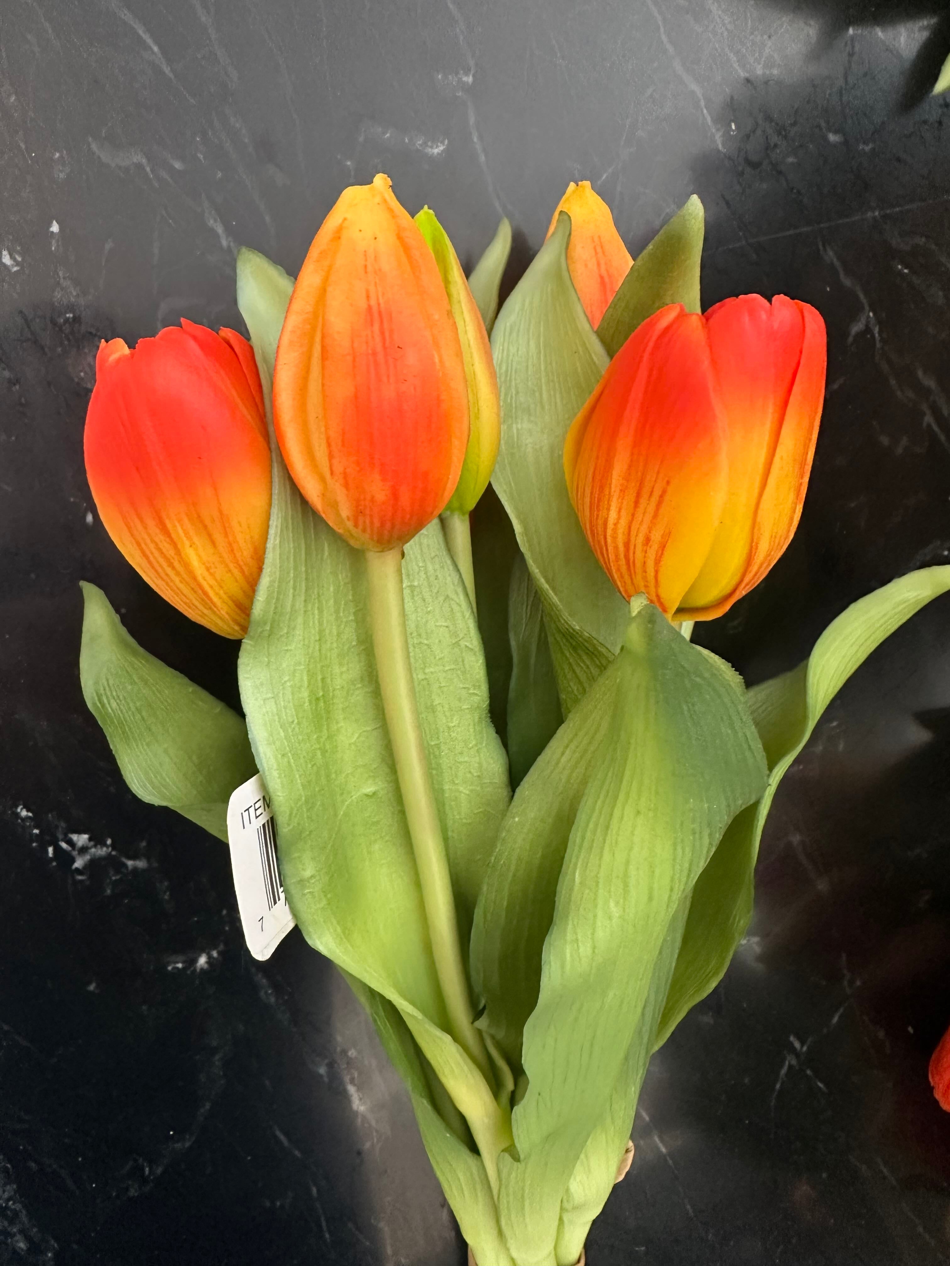 12" Orange Dynasty Tulip Bundle - 4 Flowers & 3 Buds