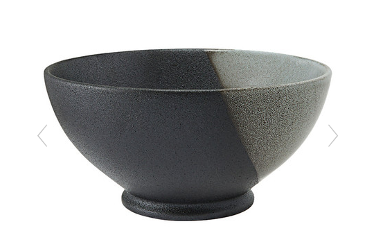 A two-tone gray porcelain noodle bowl with a reactive glaze, displayed on a white background.