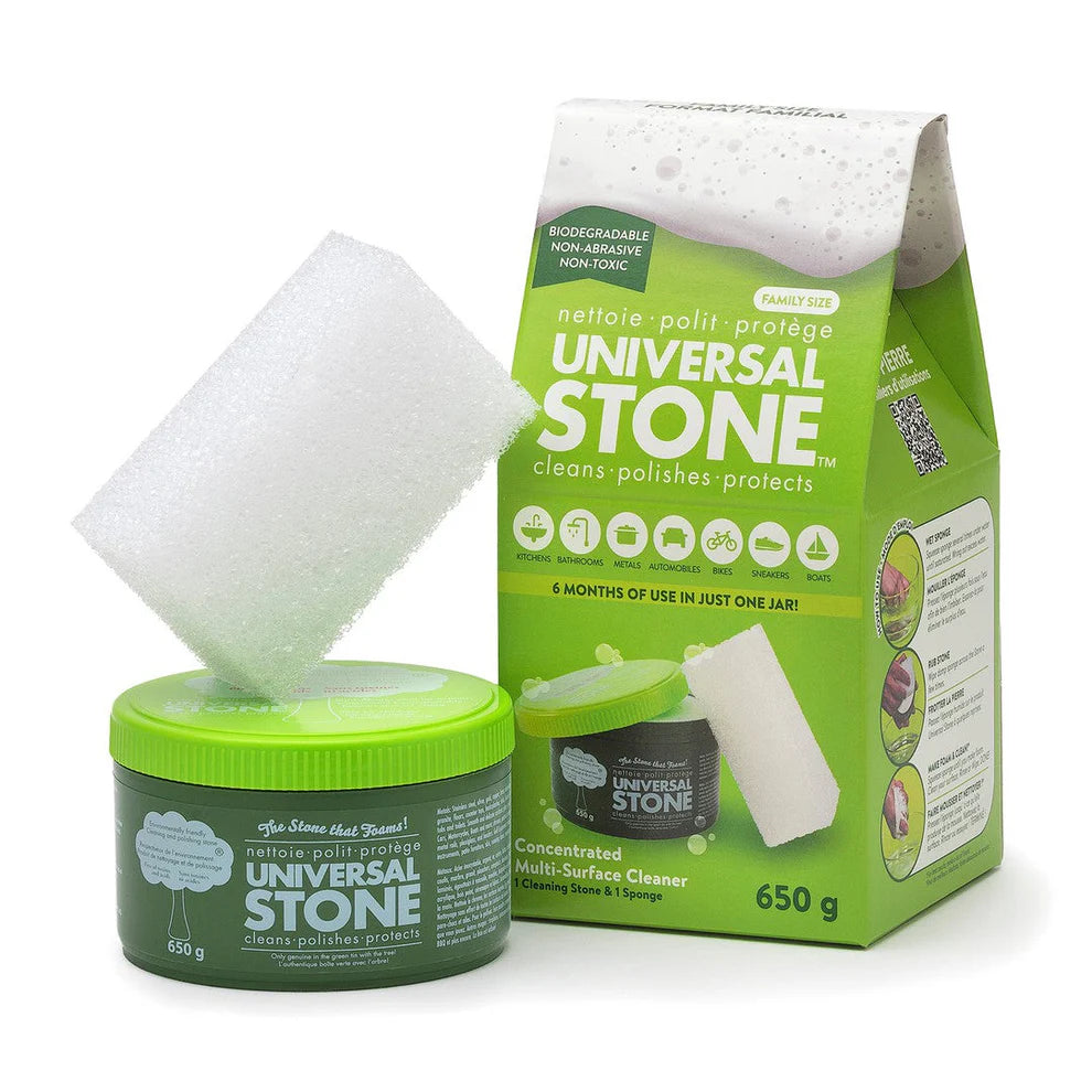 Universal Stone cleaning product with container and packaging on a white background
