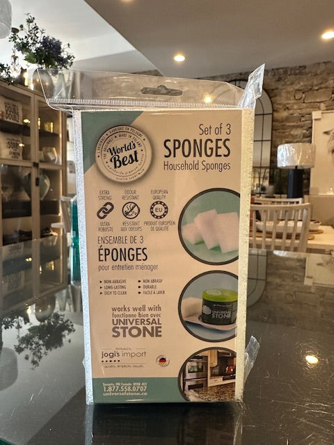 Package of Set of 3 household sponges from the brand Universal Stone. 