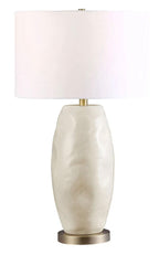 Cream crackle textured ceramic table lamp with an off-white cotton drum shade. 