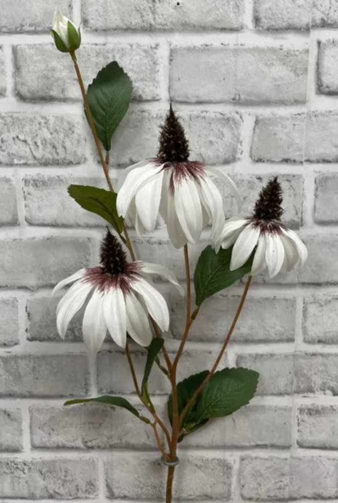 36" White Cone Flower Stem